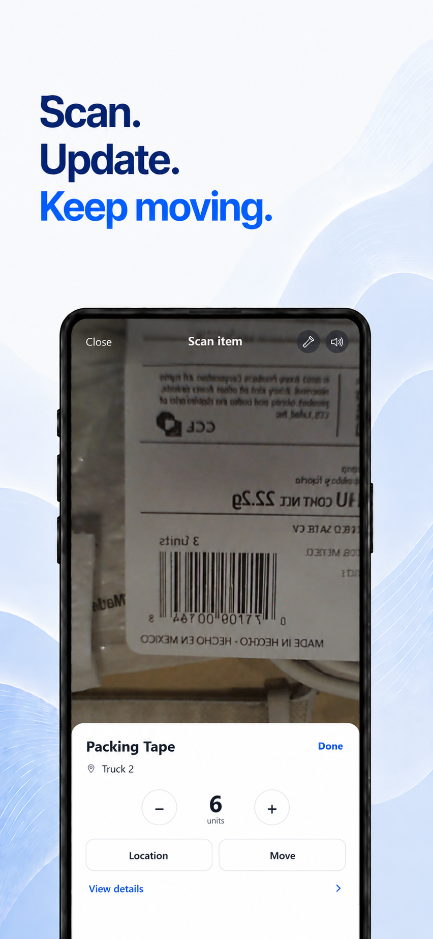 BinFlow scan workflow screen